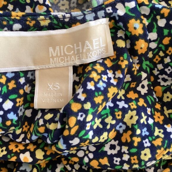 Michael Kors Quinn Floral Cross Neck Dress Size‎ XS Xsmall Taxi Yellow Stretch - Picture 2 of 7